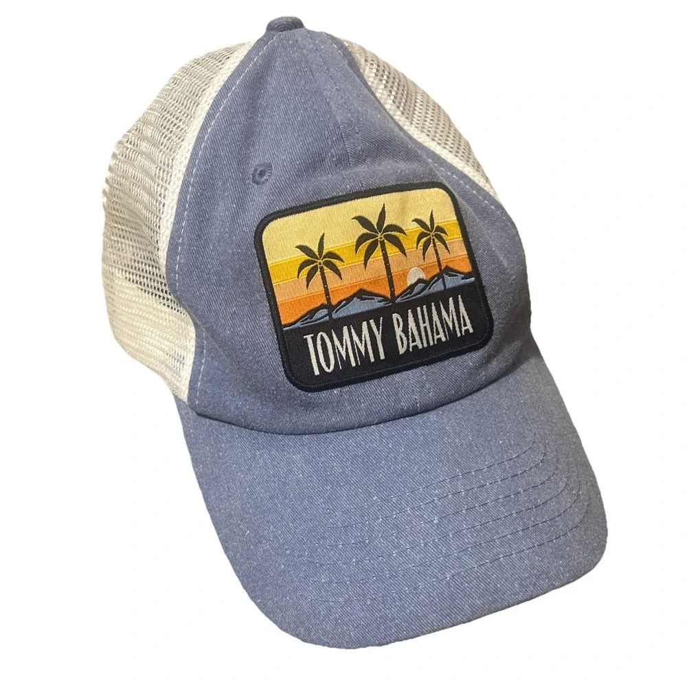 Tommy Bahama Trucker Hat Cap Mens One Size Blue Denim Mesh‎ Back Adjustable